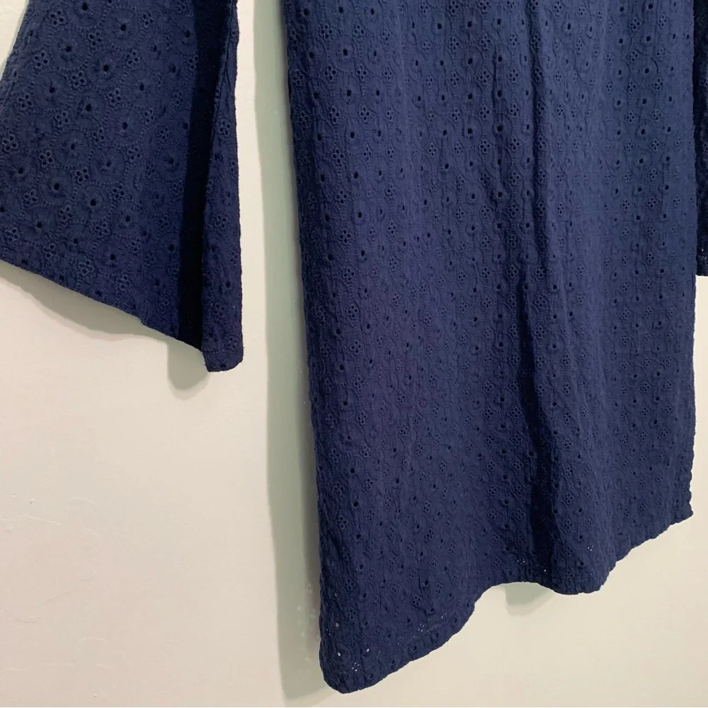 Helen Jon Swimsuit Cover Up Navy Blue Eyelet Small 100% Cotton Resort Wear